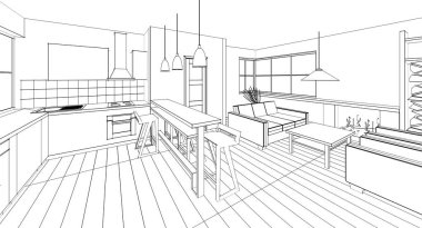 house loft iç mimari 3d oluşturma