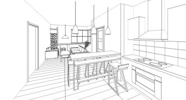 house loft iç mimari 3d oluşturma