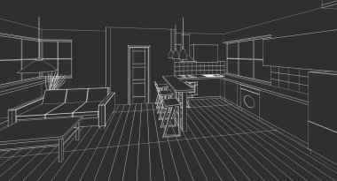 house loft iç mimari 3d oluşturma