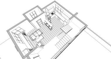 house loft iç mimari 3d oluşturma