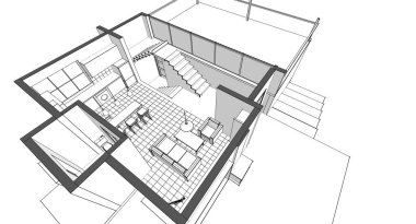 house loft iç mimari 3d oluşturma