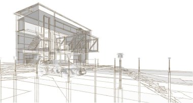 ev mimarisi çizimi 3d illüstrasyon