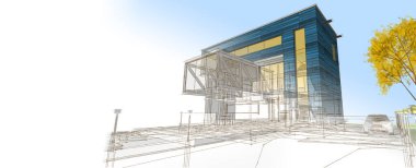 ev mimarisi çizimi 3d illüstrasyon