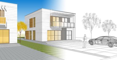 ev mimarisi çizimi 3d illüstrasyon