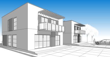 ev mimarisi çizimi 3d illüstrasyon