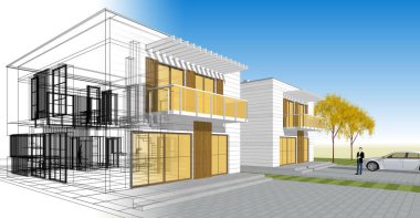 ev mimarisi çizimi 3d illüstrasyon