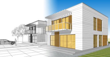 ev mimarisi çizimi 3d illüstrasyon