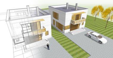 ev mimarisi çizimi 3d illüstrasyon