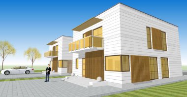 ev mimarisi çizimi 3d illüstrasyon