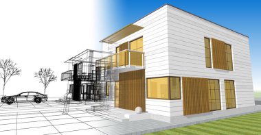 ev mimarisi çizimi 3d illüstrasyon