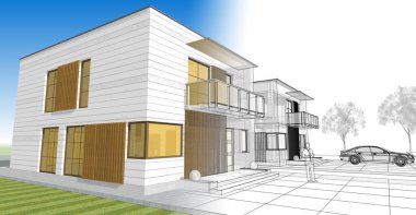 ev mimarisi çizimi 3d illüstrasyon