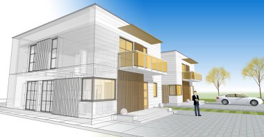 ev mimarisi çizimi 3d illüstrasyon