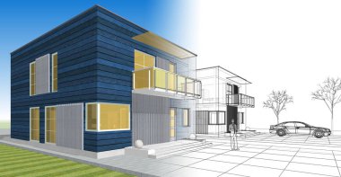 ev mimarisi çizimi 3d illüstrasyon