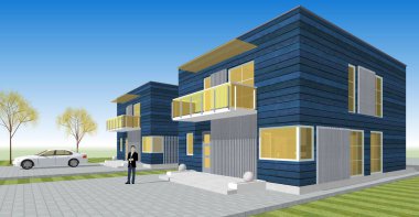 ev mimarisi çizimi 3d illüstrasyon