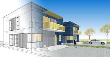 ev mimarisi çizimi 3d illüstrasyon