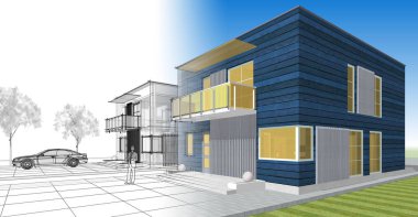 ev mimarisi çizimi 3d illüstrasyon