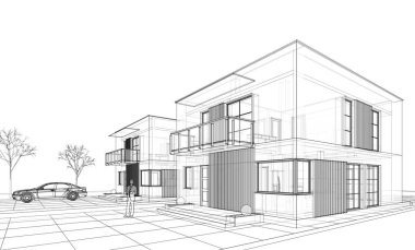 ev mimarisi çizimi 3d illüstrasyon