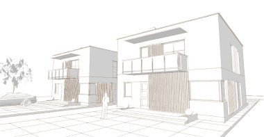 ev mimarisi çizimi 3d illüstrasyon