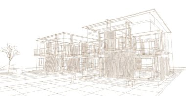 ev mimarisi çizimi 3d illüstrasyon