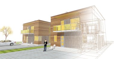 ev mimarisi çizimi 3d illüstrasyon