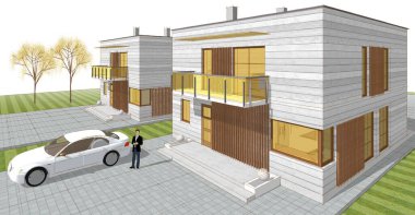 ev mimarisi çizimi 3d illüstrasyon