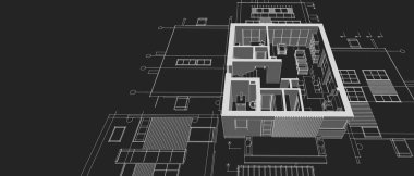 ev mimarisi çizimi 3d illüstrasyon