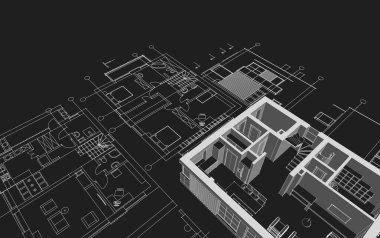 ev mimarisi çizimi 3d illüstrasyon