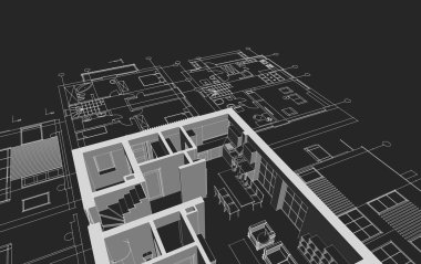 ev mimarisi çizimi 3d illüstrasyon