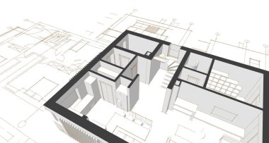 ev mimarisi çizimi 3d illüstrasyon