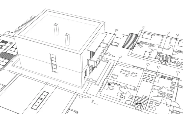 抽象立方住宅3D渲染 — 图库照片