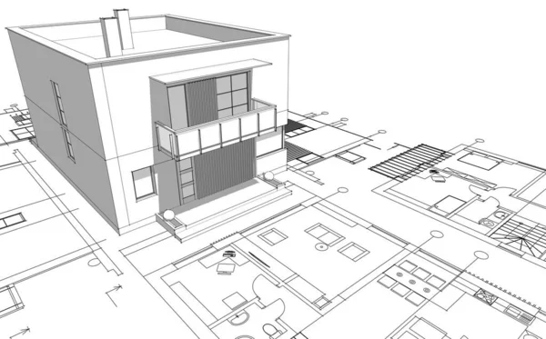 Αφηρημένη Κυβικό Σπίτι Απόδοση — Φωτογραφία Αρχείου