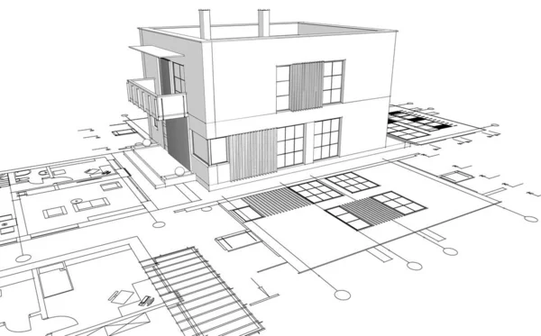 Abstrait Maison Cubique Rendu — Photo