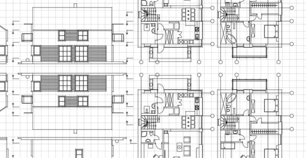 现代房屋建筑草图3D插图 — 图库照片