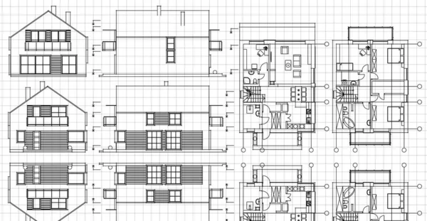 Casa Moderna Projeto Arquitetônico Esboço Ilustração — Fotografia de Stock