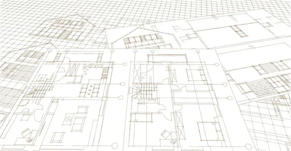 Modern Hus Arkitektoniska Projekt Skiss Illustration — Stockfoto