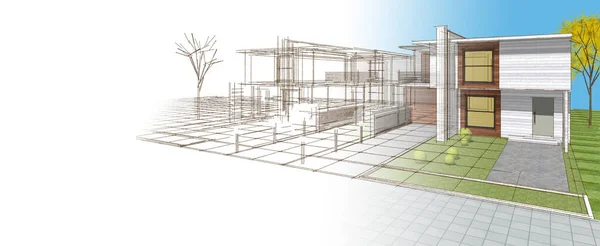 Modern House Architectural Project Sketch Illustration — Stock Photo, Image