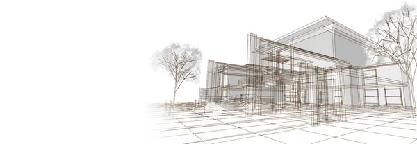 Casa Moderna Proyecto Arquitectónico Bosquejo Ilustración — Foto de Stock