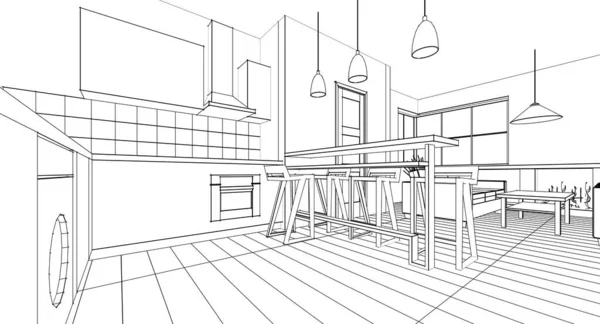 House Loft Interior Rendering — Stock Photo, Image