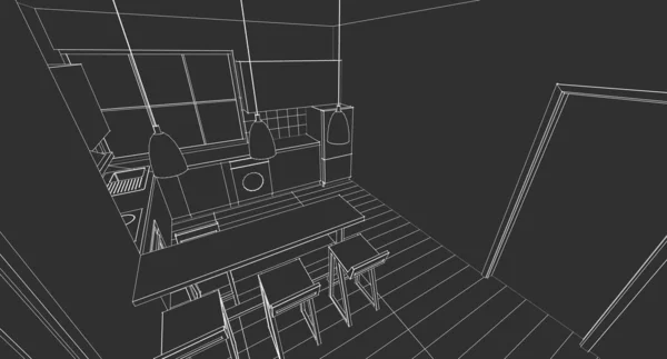 房屋阁楼内部3D渲染 — 图库照片