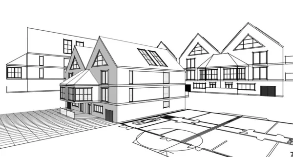 Modern House Architectural Project Sketch Illustration — Stock Photo, Image