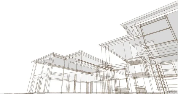 Casa Moderna Projeto Arquitetônico Esboço Ilustração — Fotografia de Stock