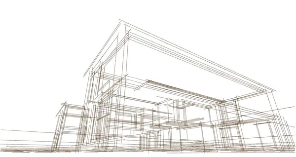 Casa Moderna Proyecto Arquitectónico Bosquejo Ilustración —  Fotos de Stock