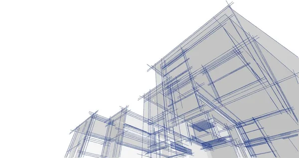 现代房屋建筑草图3D插图 — 图库照片