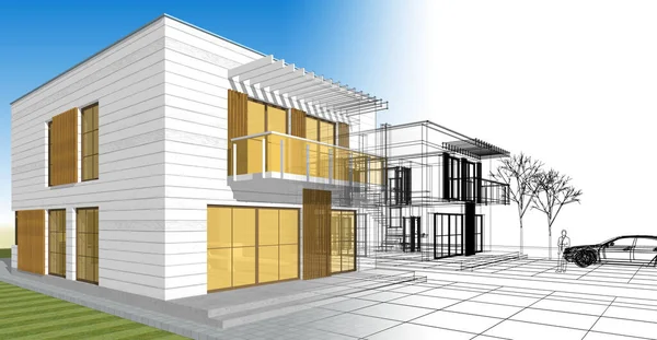 ev mimarisi çizimi 3d illüstrasyon