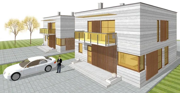 ev mimarisi çizimi 3d illüstrasyon