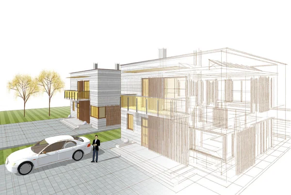 ev mimarisi çizimi 3d illüstrasyon