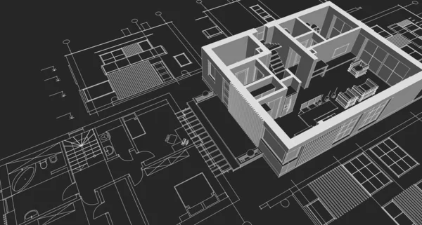 Hus Arkitektonisk Skiss Illustration — Stockfoto