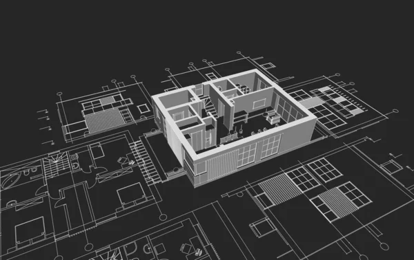 Dom Architektoniczny Szkic Ilustracja — Zdjęcie stockowe