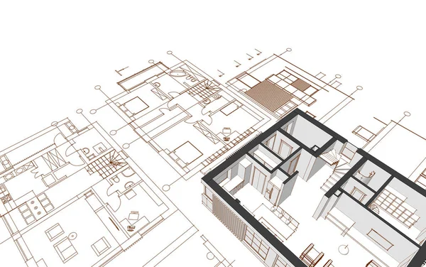 Ház Építészeti Vázlat Illusztráció — Stock Fotó