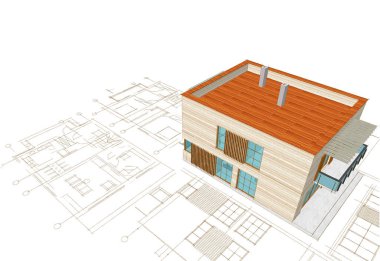 ev mimarisi çizimi 3d illüstrasyon